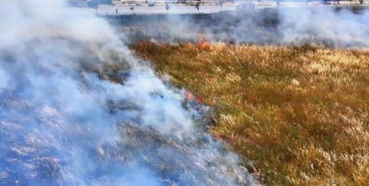 Küçükçekmece’de geniş otluk alanda çıkan yangın paniğe neden oldu