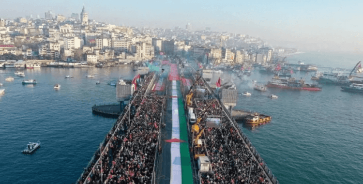 Galata Köprüsü'nde Filistin için büyük yürüyüş! Türkiye 1 Ocak'ta tek yürek olacak